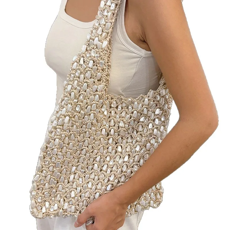 NEW Fashion Evening Handbag Beaded Pearl White Beading Bag Shoulder Party Wedding Banquet Tote Wedding Bride Purse