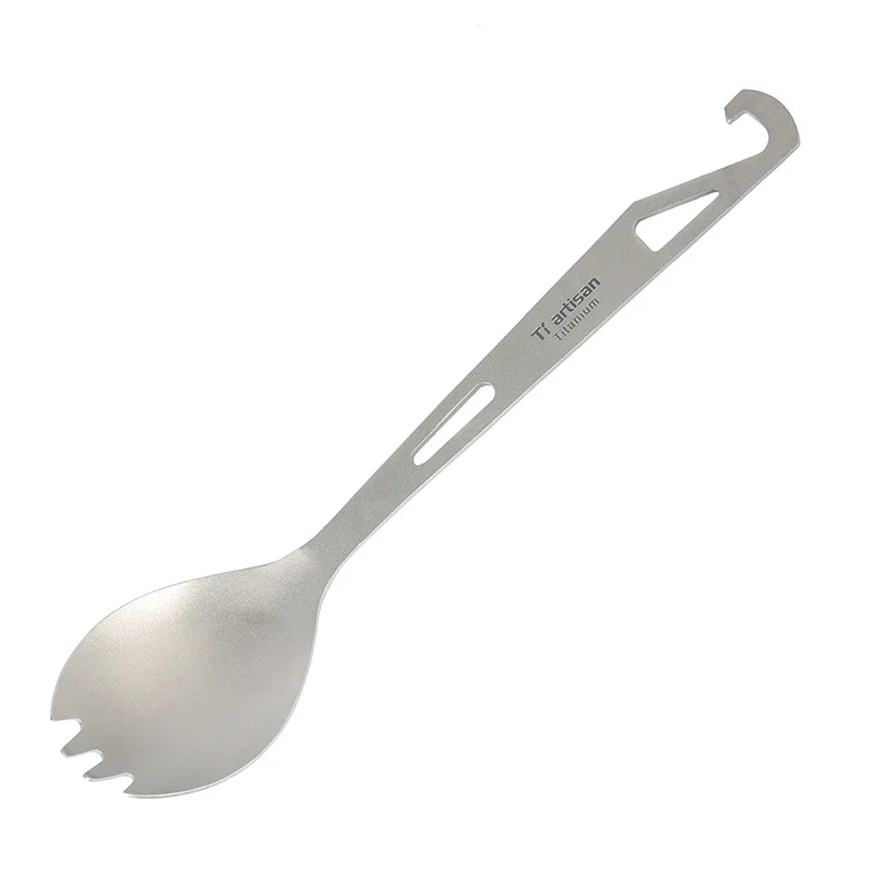 Tiartisan 3In1 야외 티타늄 스푼 캠핑 식기 피크닉 저녁 식사 스포크 포크 병따개 여행 하이킹 칼 세트