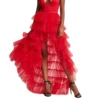 Women Long High Low Ruffles Tulle Skirt Solid Color Mesh Tied-Up Irregular Floor-Length Party Train Overskirt Cover Ups 5