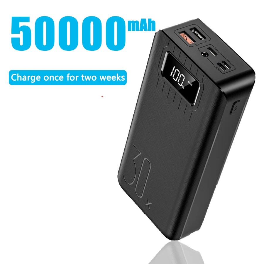 Power Bank Baterai Eksternal PoverBank 2 USB LED 50000MAh Powerbank