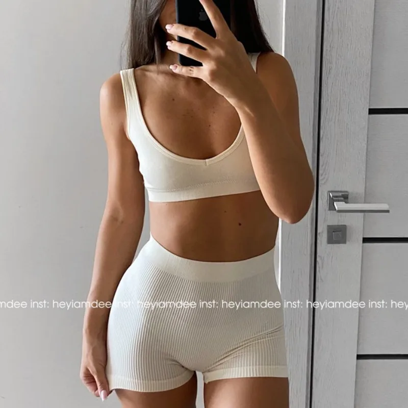 

Seamless Bra Set Women V Neck Bra Wireless Brassiere Sexy Lingerie Set Soft Shorts Women's Underwear Set Female Comfy Intimates