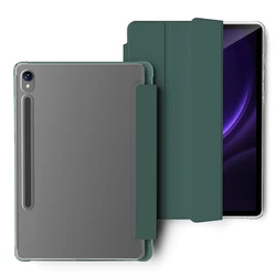 Clear Crystal Tablet Case with Pen Slot and PU Leather Flip Magnetic Stand - Tab S10 Lite (TM - YKL Dark Green)