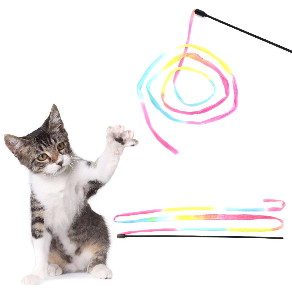 Cat Toys Cute Funny Colorful Rod Teaser Wand Plastic Pet Toys for Cats Interactive Stick Pet Teaser Cat Supplies