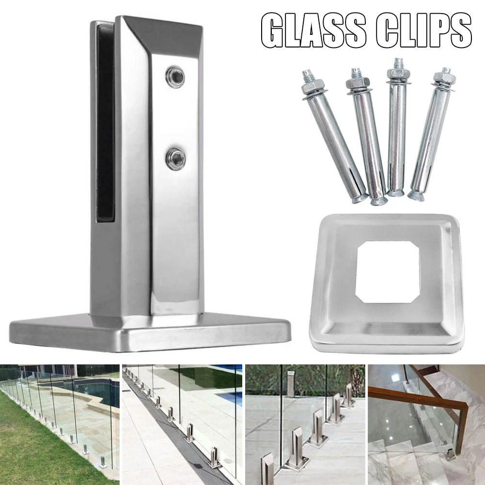 Glass Fasteners Stainless Steel Clips Heavy Duty Stainless Steel Glass Pool Fence Clip Floor Glass Stand Fix Fitting Clamp High Hardness Impact Resistance Clip