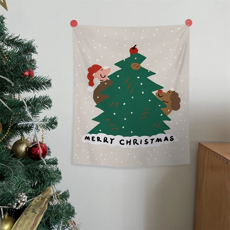 2024 Christmas Hanging Cloth Kawaii Santa Tapestry Party Background Cloth Wall Hanging Bedroom Christmas Decoration Xmas