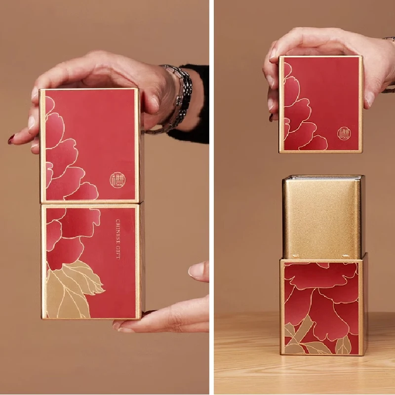 Square Tea Storage Container Metal Storage Box Portable Tea Pot Packaging Box Home Living Room Decoration