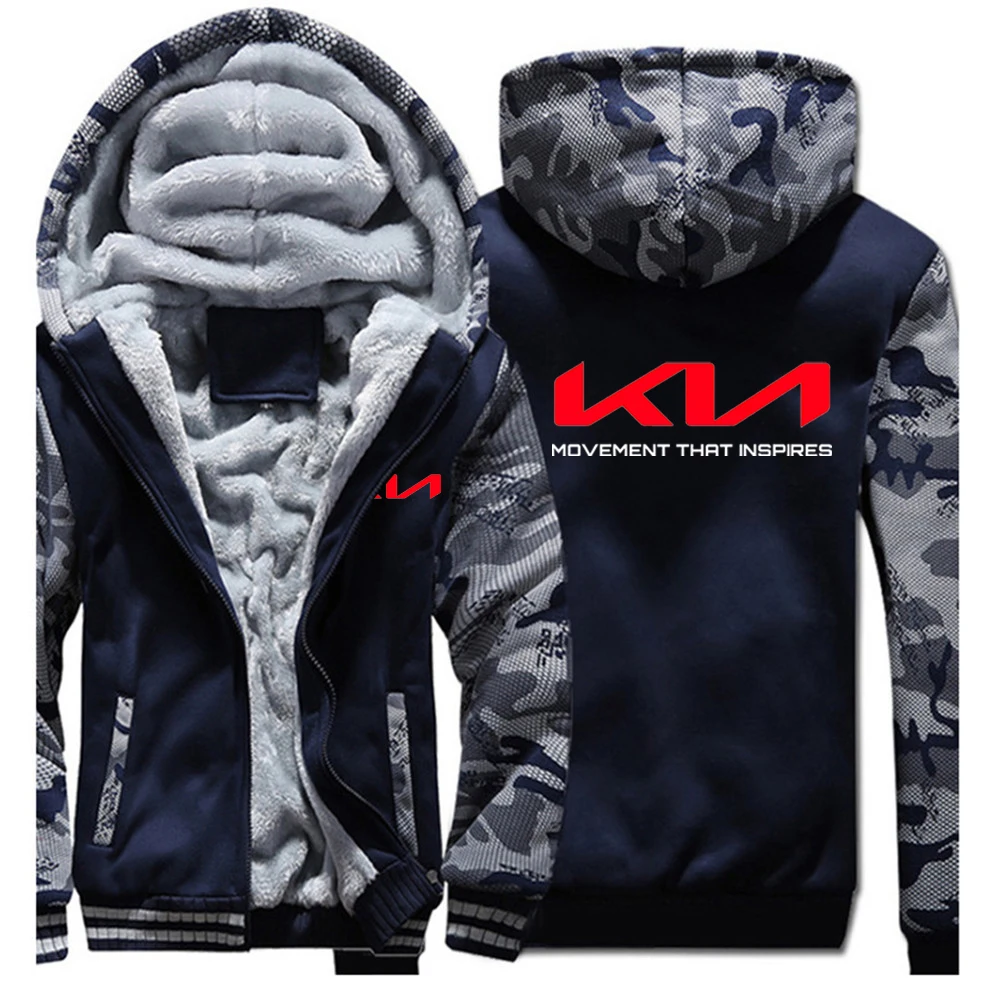 2022 New Men's Winter Hoodie Kia Logo Printing Thickened Warm Thickened Solid Color Casual Zipper Jacket Fashion Sweater Jacket black sweatshirt Hoodies & Sweatshirts