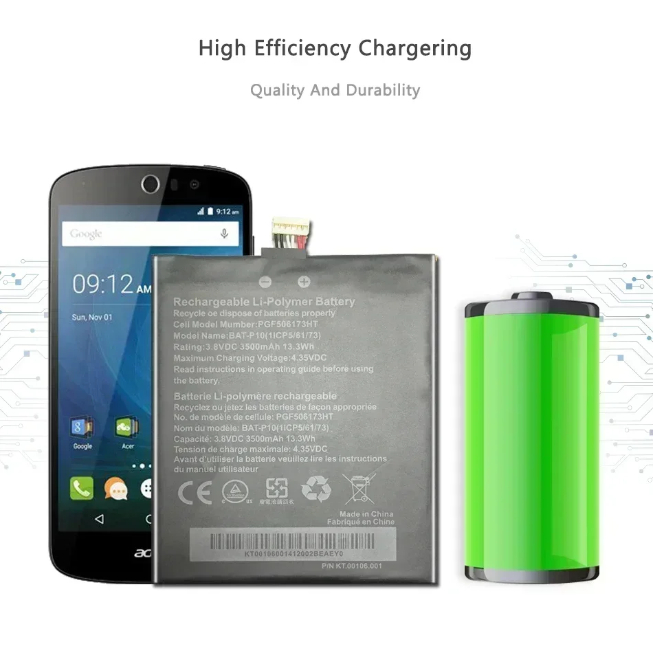 Mobile Phone Replacement Battery For Acer Liquid E700, 3500mAh, Liquid E700 Triple ,E39, PGF506173HT, BAT-P10