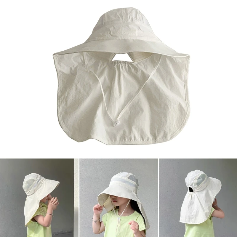 

77HD Baby Sun Hat with Neck Flap Bucket Hat Sunscreen Cap Kids Fisherman Hat Wide