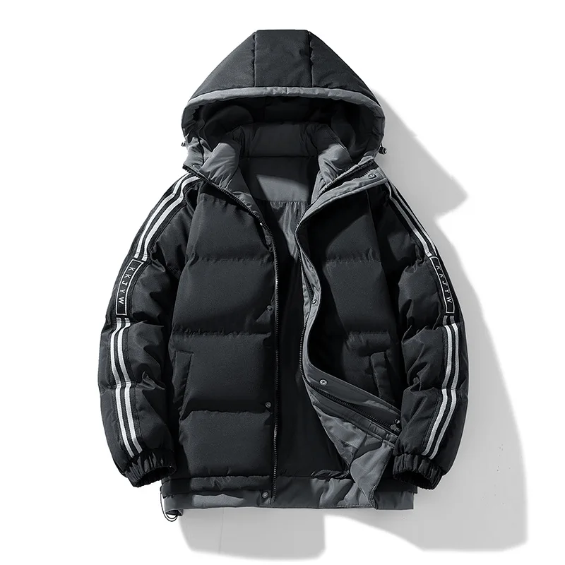 Men's Oversized 5XL Winter Thick Y2K Down Jacket Parkas Hooded Coat Streetwear Striped Clothes Outerwear