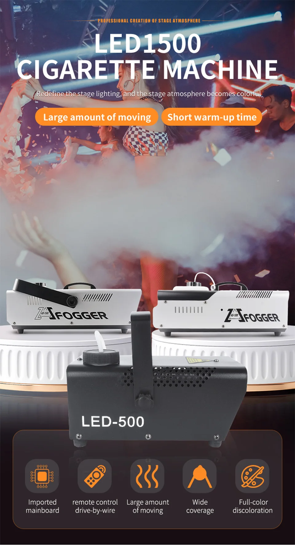 LED 1500W Fog Machine DJ Stage 1500W Smoke Machine RGB Wire And Remote Control K