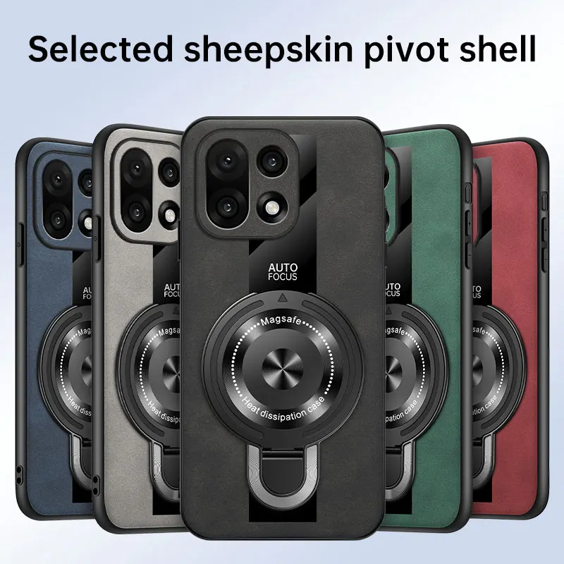 Luxury Silicone Sheepskin Leather Magnetic Ring Holder Shockproof Back Cover