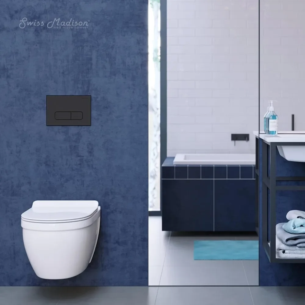 NEW-Ivy Wall Hung Elongated Toilet Bowl, Black Hardware