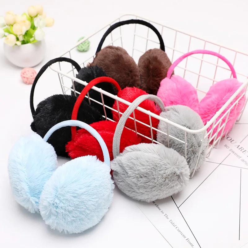 Warm Earmuffs Winter Girl Fluffy Fold Burger Shape Children Headphone Soft Cashmere Solid Cute Fake Fur Earlap