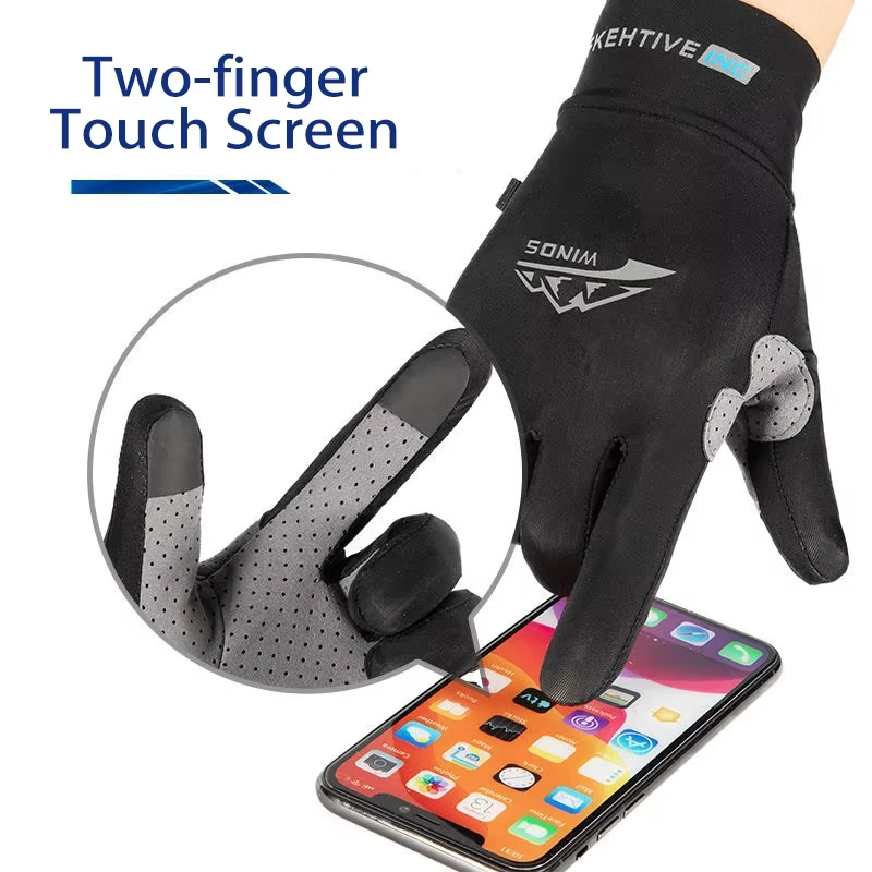 Ice Silk Gloves Breathable Lightweight Cycling Gloves Anti-Slip Sunscreen Full Finger Gloves Outdoor Fishing Driving Gloves