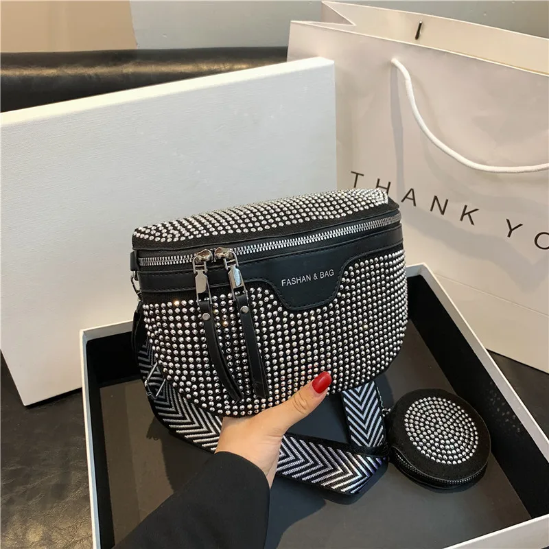 

Women Leather Shoulder Bag Fashion Casual Messenger Diamonds Bags Black Diamond Single Shoulder Sac Main Femme