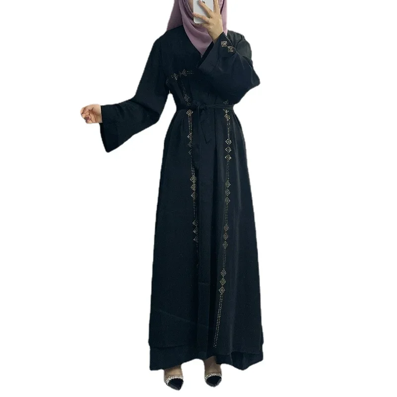 

Muslim Dress Women's Cardigan Robe Middle East Dubai Diamond Long Open Abaya Turkish Tunic Islamic Muslim Coat