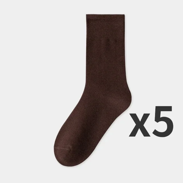 Set of 5 Pairs - Soft Cotton Crew Socks in Classic Solid Colors (Black & White)