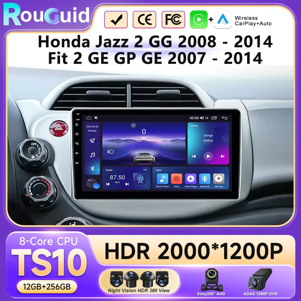 Per HONDA FIT JAZZ 2007-2014 Navigazione GPS 2Din 4G Android 16 WiFi DSP CarPlay Autoradio Stereo Lettore Multimediale Video - Image 2