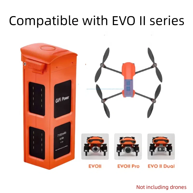 Batterie intelligente EVO II inclinée, montrant son boîtier noir mat et la LED d'état.