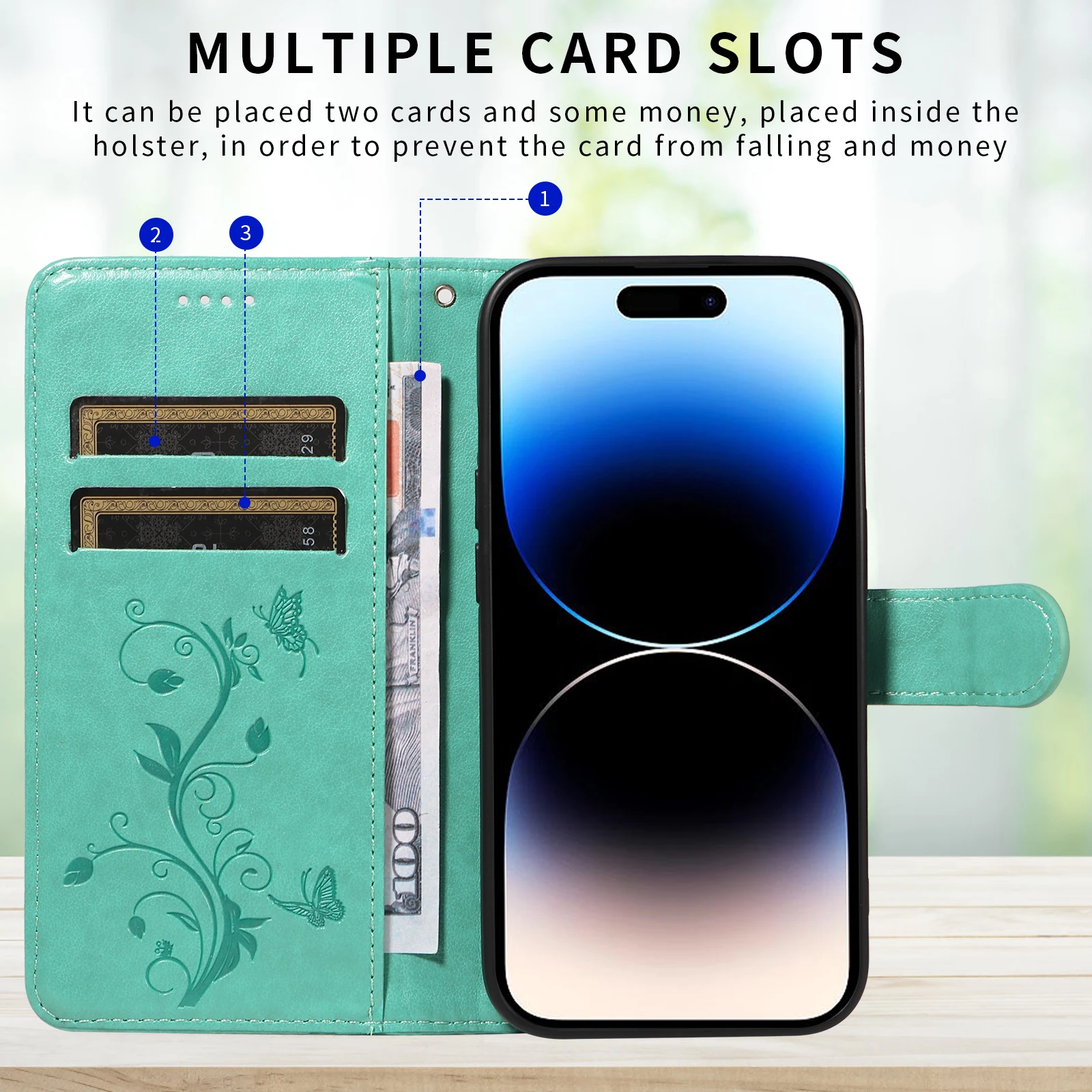 Premium Embossed Leather Magnetic Wallet Case - Multi-Functional Design