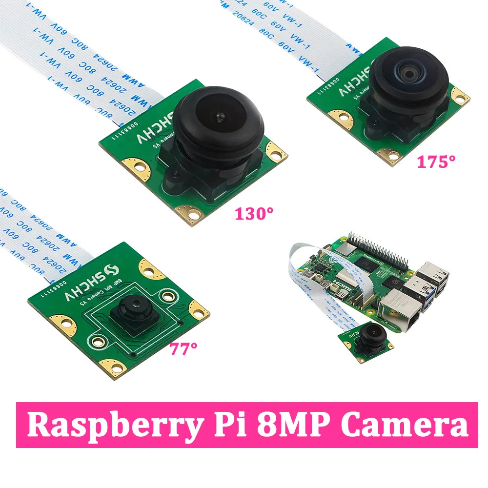 

Raspberry Pi 8MP камера IMX219 сенсорный модуль 77 130 200 градусов рыбий глаз интерфейс MINI CSI с 15 см FFC Для Raspberry Pi5 PRi Pi5