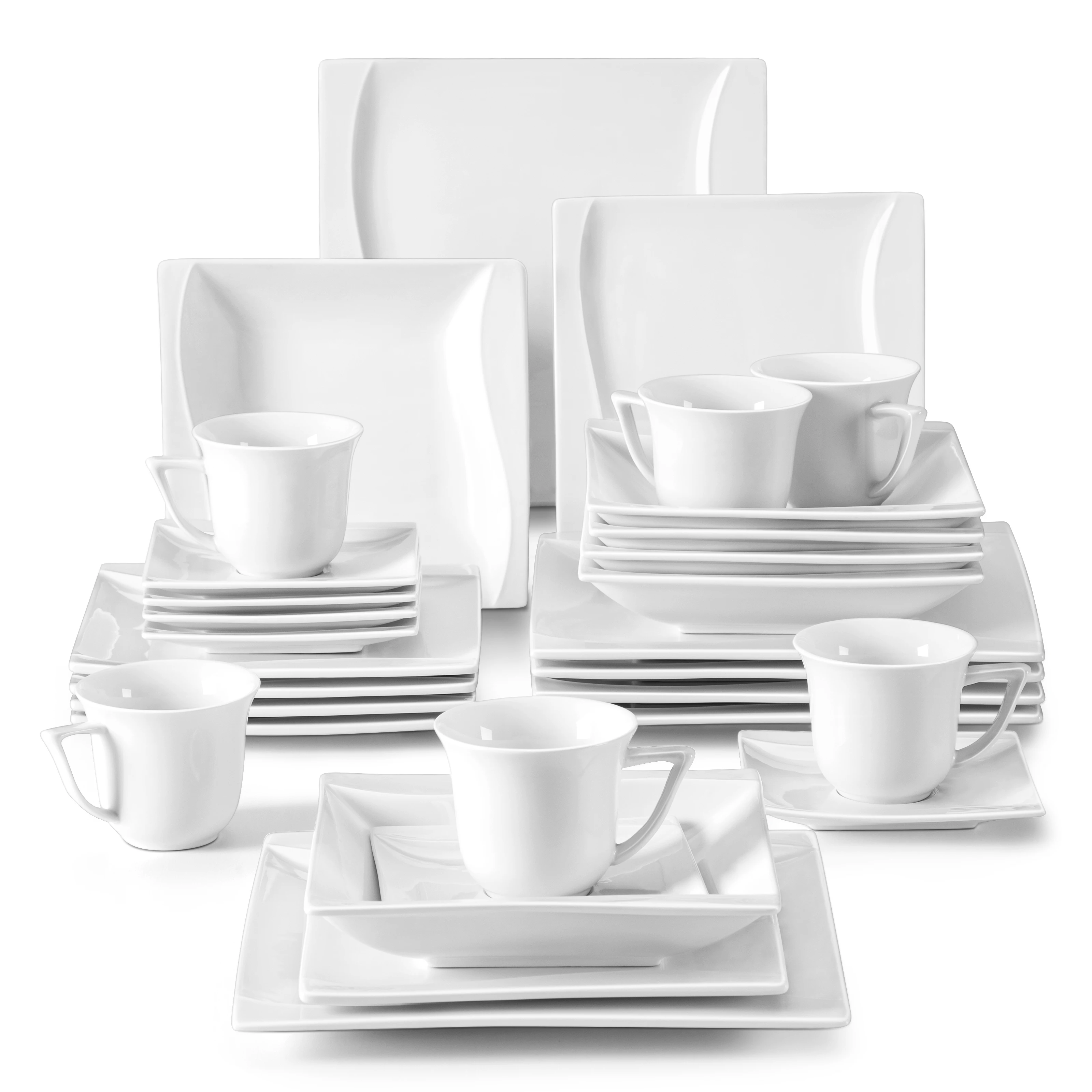 MALACASA – Service de table en porcelaine pour 12 personnes, 30/60 pièces,  avec 12 * tasses, soucoupes, assiettes à Dessert, à soupe, Service de table  pour 12 personnes