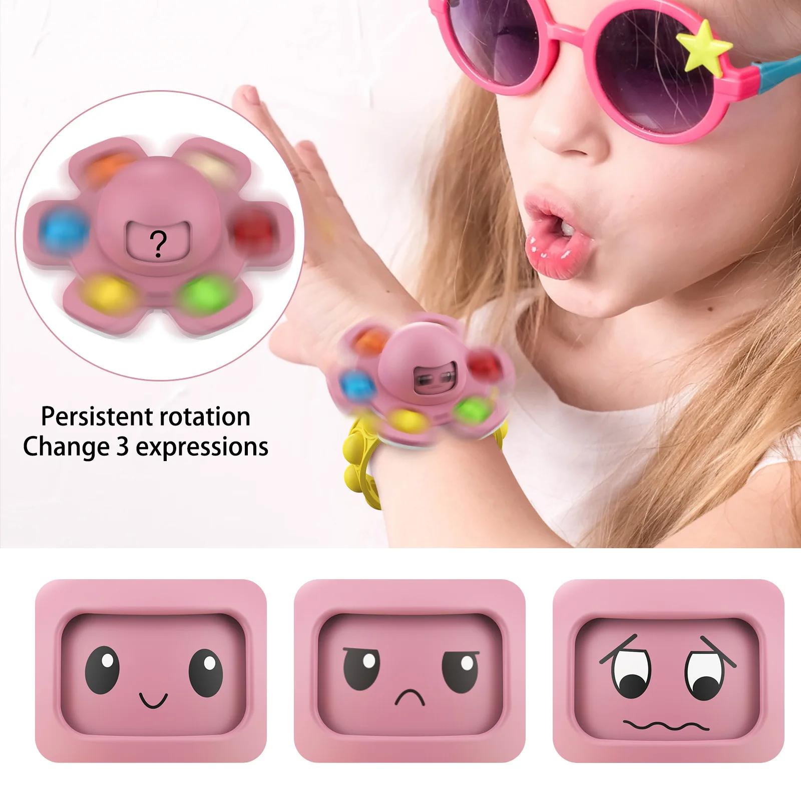 Sensory Fidget Toy Anti Stress Toy Fidget Toy Fingertip Gyroscope Toy Finger Sensory Toy Octopus Wristband Hand Fidget Push POP Antistress Toy Rotating Face Changing Gyro For Children Autism ADHD Spinning Top Bracelet