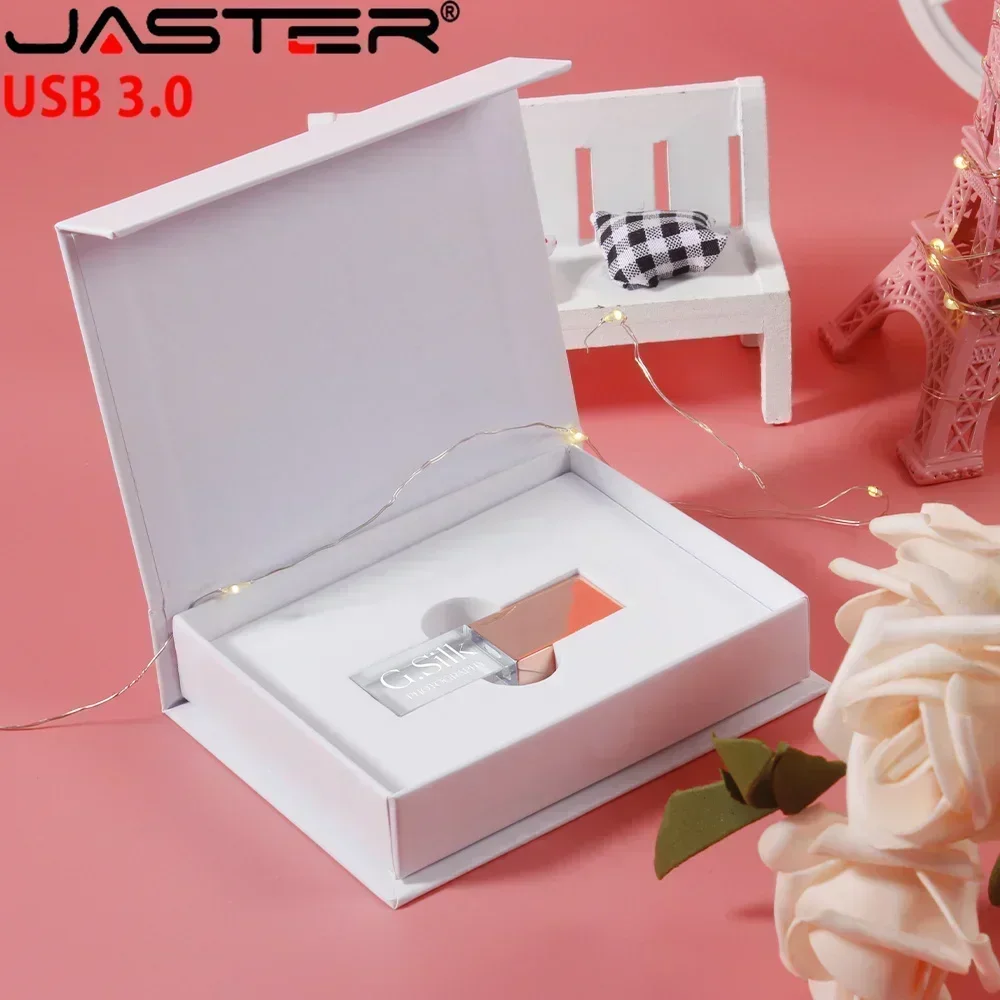 JASTERS usb 플래시 펜 드라이브 3.0 크리스탈 스틱 인쇄 사용자 정의 로고 4GB 8GB 16GGB 32GB 64GB 128GB 투명 유리 선물 pendrive