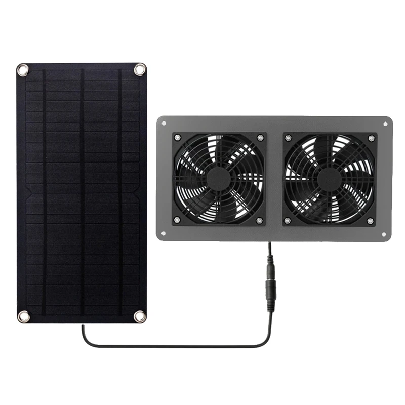 

Solar Exhaust Fan Air Farm Fan Dual Fan Solar Panel Powered For Dog Chicken House Greenhouse RV