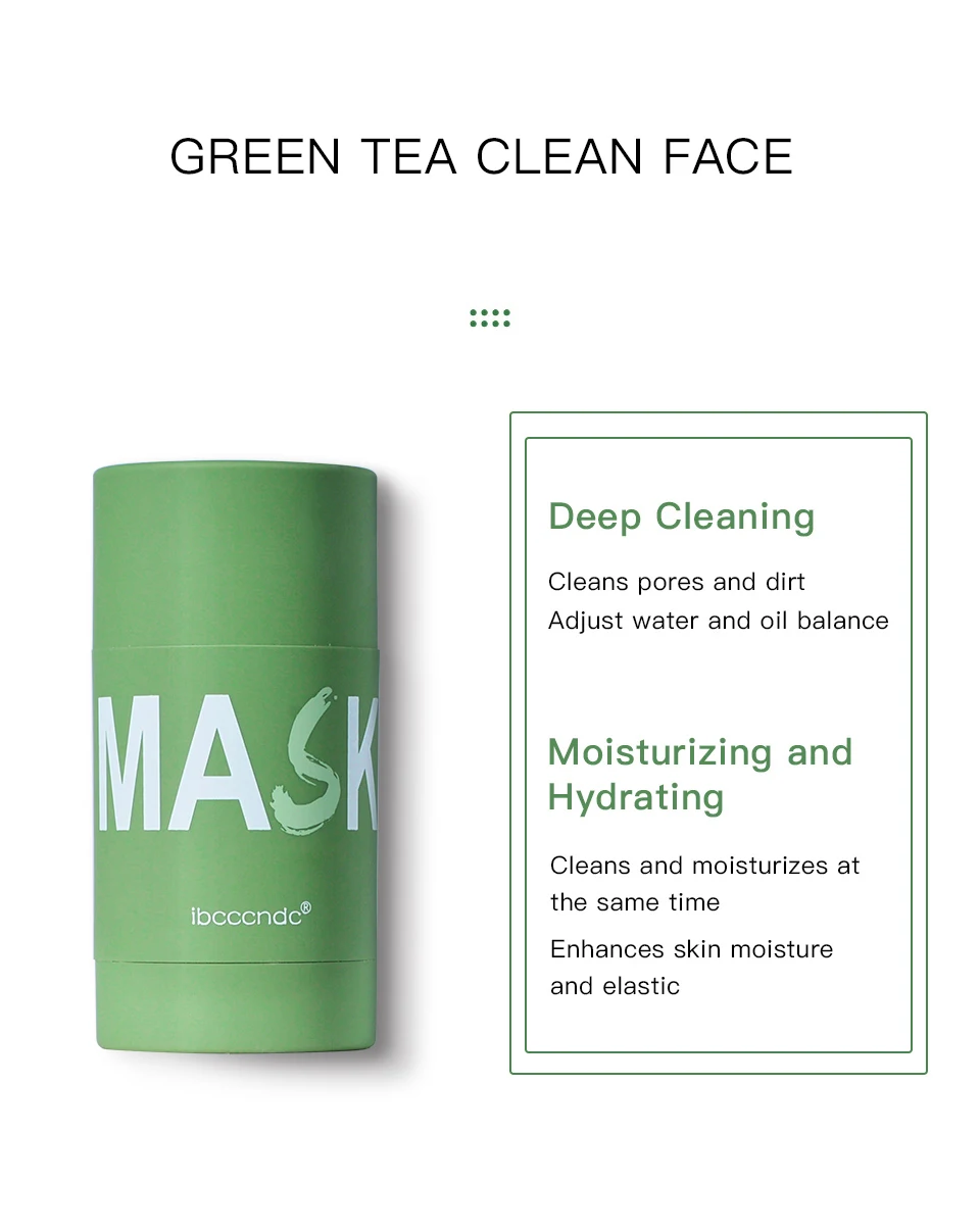 Description Picture 6 of itemGreen Tea Extract Mud Mask Stick Clean Pore Dirt Cleaning Mud Facial Acne Black Head Remover Oil Control Not Slepping Mask