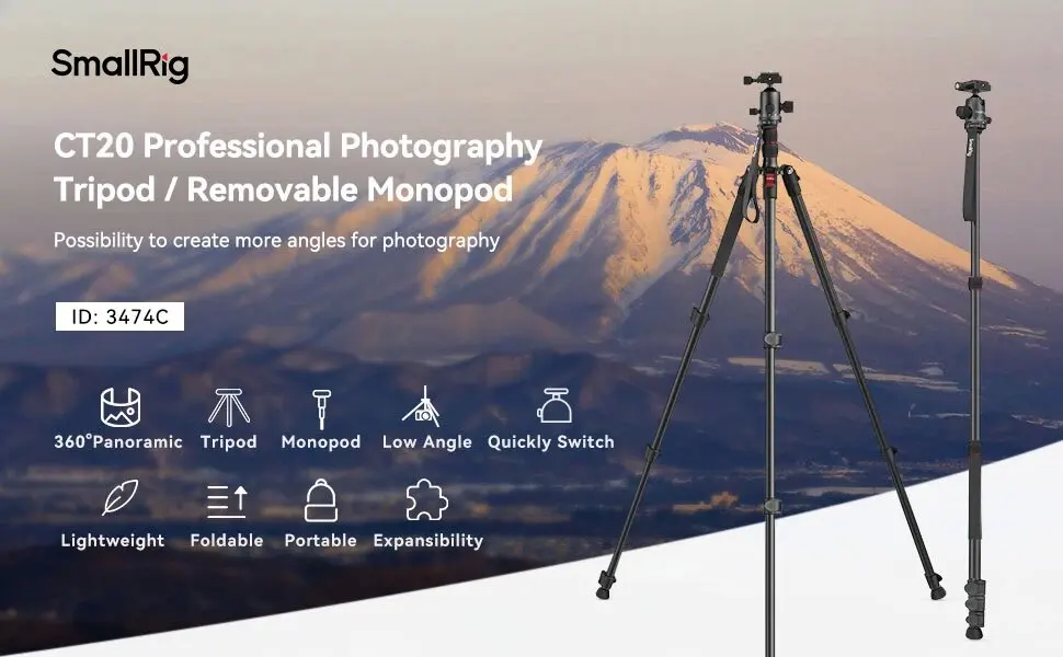 Description Picture 2 of itemSmallrig 2 In 1 Tripod Monopod Aluminium Alloy Tripod With Ball Head 360° Rotate 15kg Max Load for Outdoor Photography