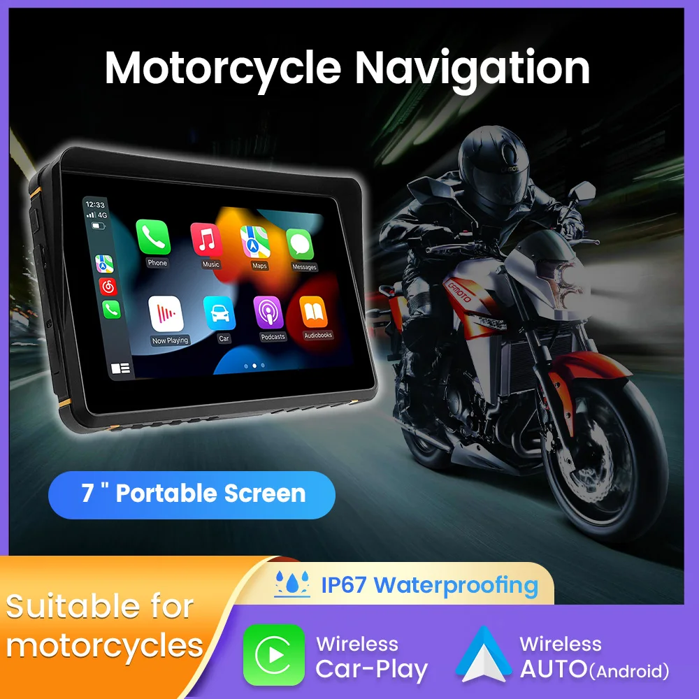 

7 inch portable Motocycle Navigation Wireless Carplay Android Auto Multimedia Player For moto LCD Display Screen Waterproof IPX7