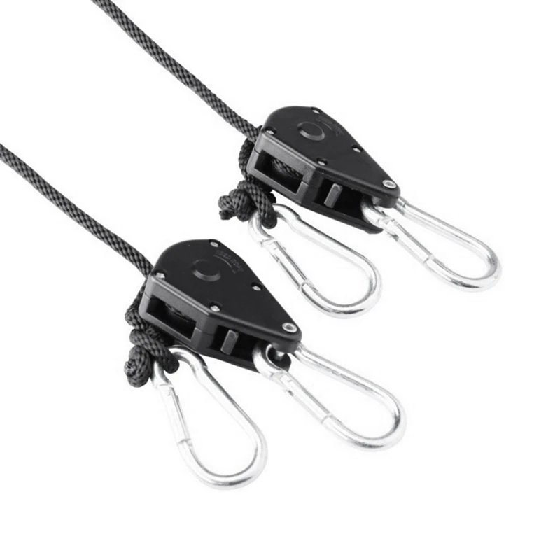 6PCS Adjustable 1/8Inch Lanyard Hanging For Tent Fan Led Grow Plant Lamp Rope Ratchet Hanger Pulley Lifting Pulley Hook
