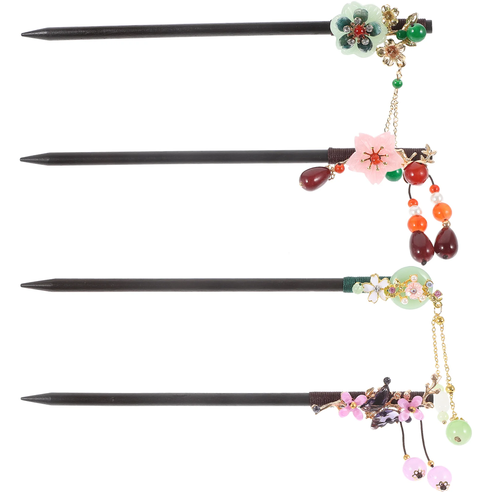 4pcs Wooden Hairpins Style Headdress Hairpin Hair Jewelry 3 size cotton filled rectangle wooden jewelry storage box vintage large chinese silk brocade decorative jewellery packaging case