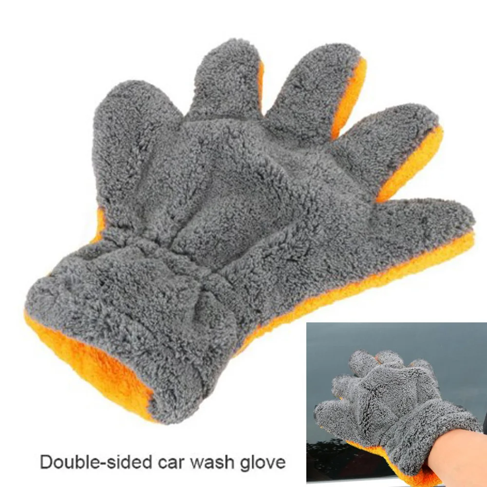 29*25CM Gray Orange Superfine Fiber Car Wash Gloves For Small Hands Soft Synthetic Fiber Car Cleaning Gloves To Clean The Car