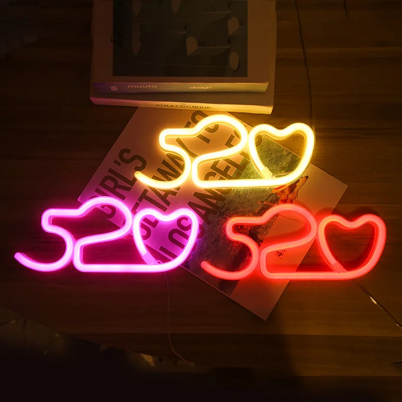 

Cupid Arrow Heart Neon Light Sign LED Love Modeling Lamp Wall Decoration for Room Shop Party wedding Gift USB & Battery Case