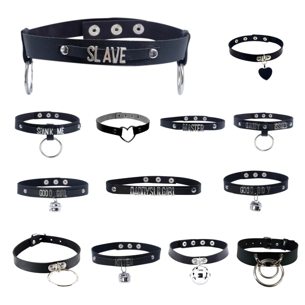CEA Black Goth Choker Necklace For Women Punk Spike Rivet Round Heart Bell Belt Necklaces Collar Cosplay Chocker Gothic Accessor