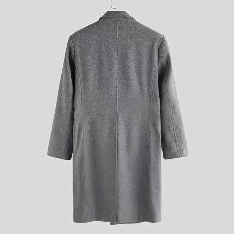 Winter Men Overcoat Vintage Long Trench Men Turn-down Collar Jacket Coats Mens Cardigan Long Solid Windbreak Clothing Outwear