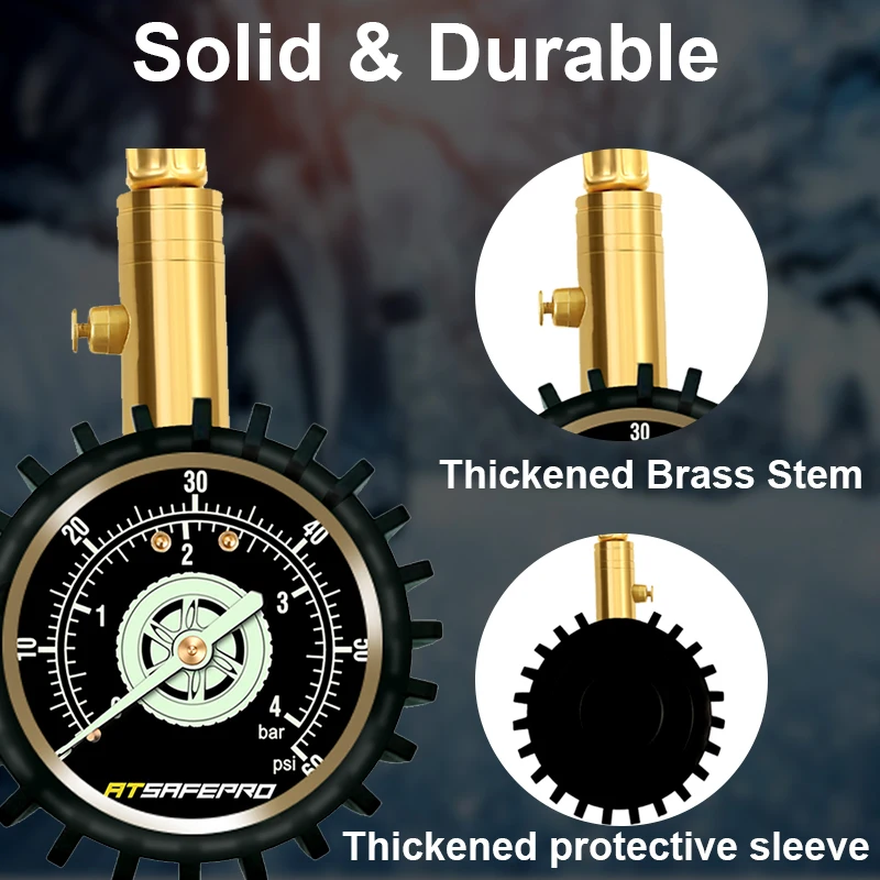 ATsafepro Motorrad Reifen Manometer 60 PSI 90 Grad Messing Chuck Professionelle Reifen Gauge Rechtwinklig Chuck für Auto Fahrrad SUV – Detail 4