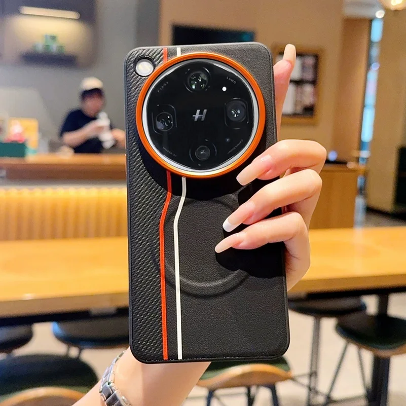 Color-Block Dual-Line Protective Case with Built-In Wireless Charging and Magnetic Ring