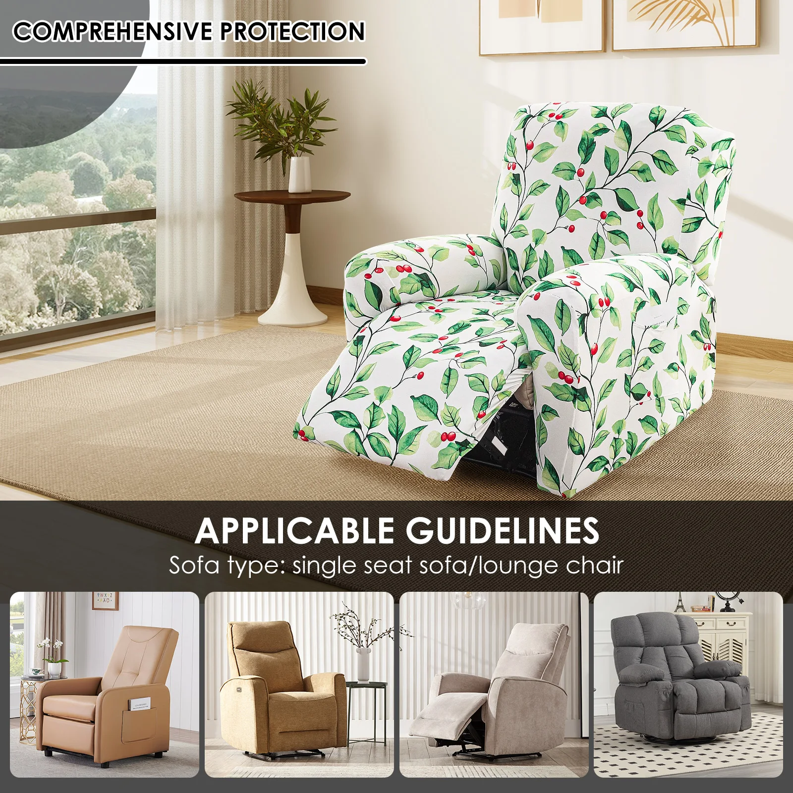 4Pcs Recliner Chair Cover Single Stretch Couch Covers with Side Pockets Non Slip Printed Sofa Protector Decorative Couch Cover 6