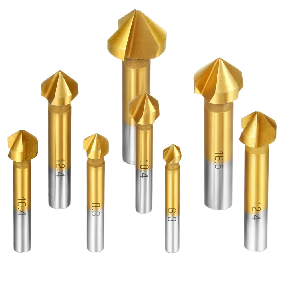 

8 Pcs HSS Countersink Drill Bit Set 90 Degree Countersink Bits Titanium Chamfer Cutter Mill Drill