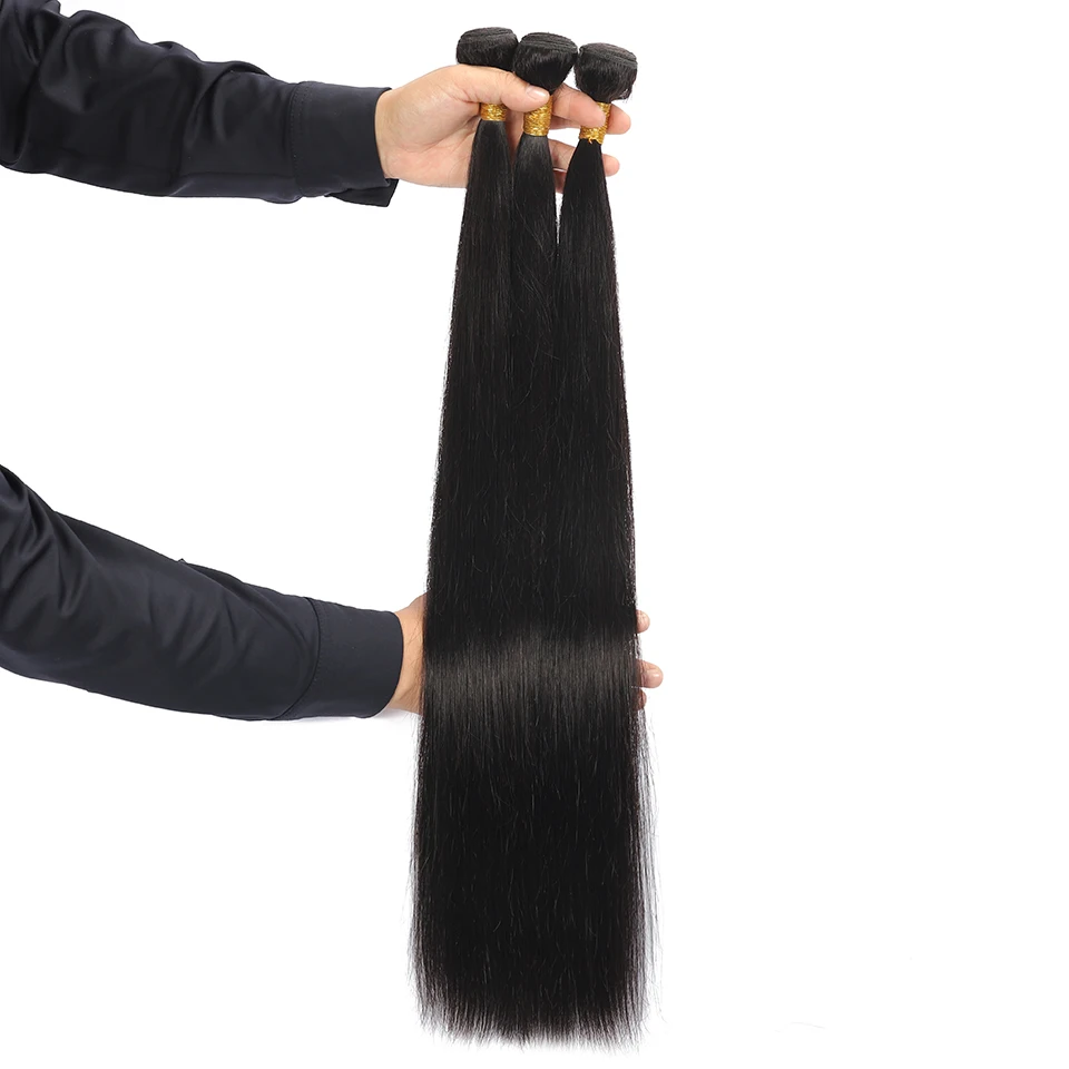 12A Virgin Hair Brazilian Straight Bundles With 4x4 Lace Closure 100% Human Hair Weave Extension With Lace Closure Natural Color