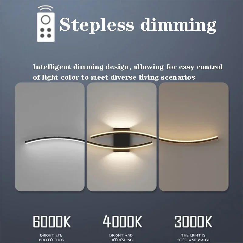 LED Strip Wall Lamp 60/80/100/120CM Remote Control Double Curve Bedside Living Room Bedroom Home Decor