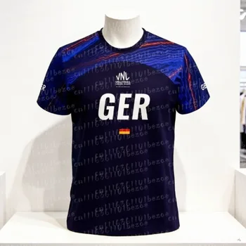 T-shirt sportiva da pallavolo con design a contrasto 3D, vestibilità ampia, asciugatura rapida, manica corta, abbigliamento estivo per fitness all'aperto, coordinato per la famiglia