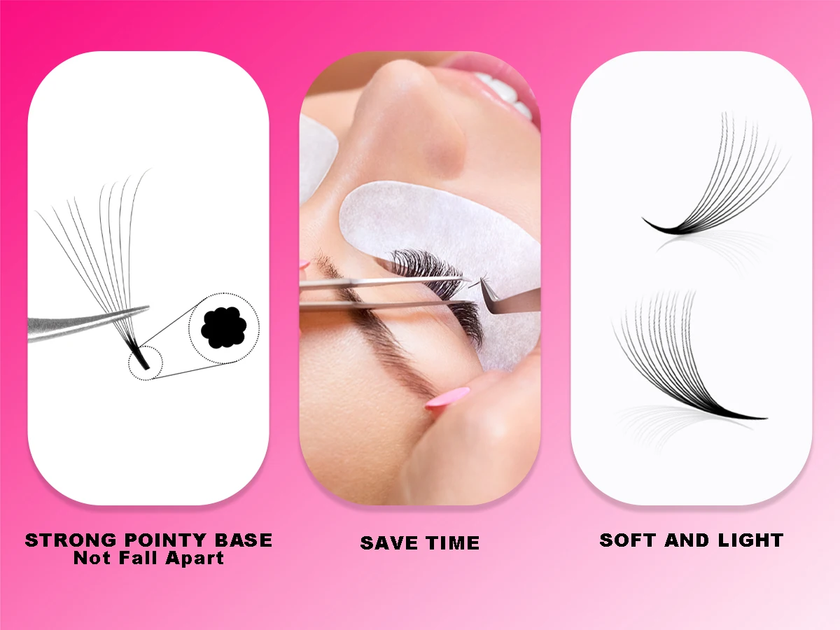 500 Fans Loose Fan Lashes Eyelash Extensions Professional Medium Stem Sharp Thin Premade Volume Fans Pointy Base Lashes