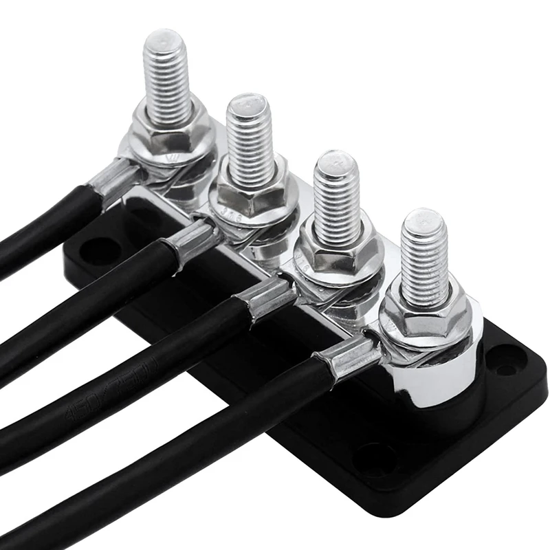 버스 바 고전류 구리 버스 바 터미널 블록, 마린 DC 12V 24V 48V, 커버 포함, 블랙, 2X 600A, 4 스터드 (3/8 인치) M10