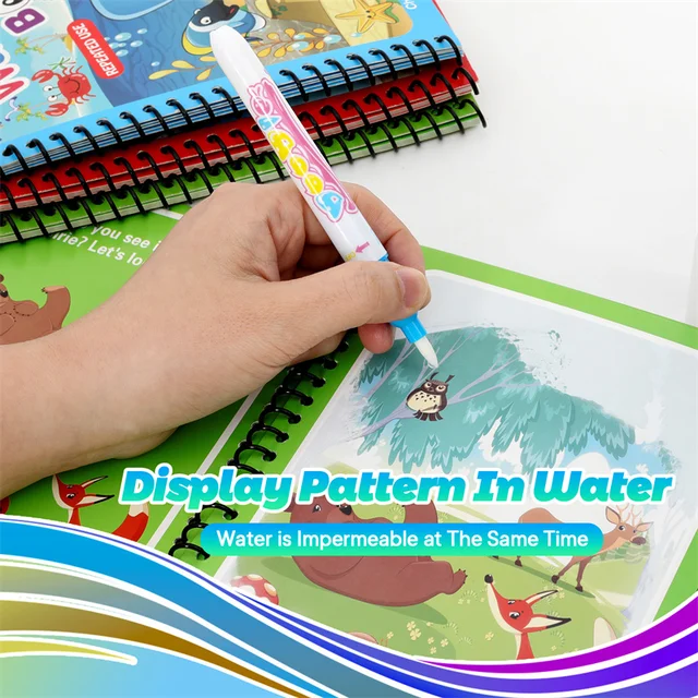 Water Drawing Books Educational Toy For Kids Toddlers Reusable Water Graffiti Coloring Cardbords with Pen Magical Drawing Kits 3