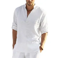 New Men’s Casual Cotton Linen Shirt Loose Tops Long Sleeve Tee Shirt Spring Autumn Casual Handsome Men’s Shirts